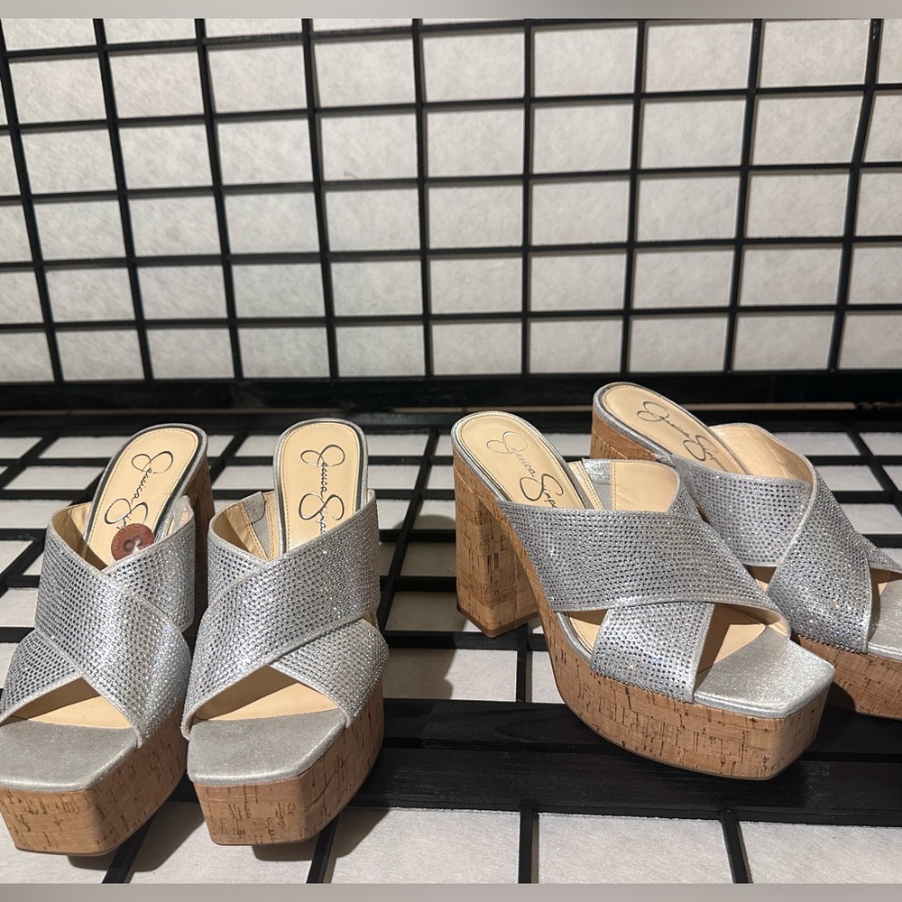 Nwt...Jessica Simpson basima silver cork platforms